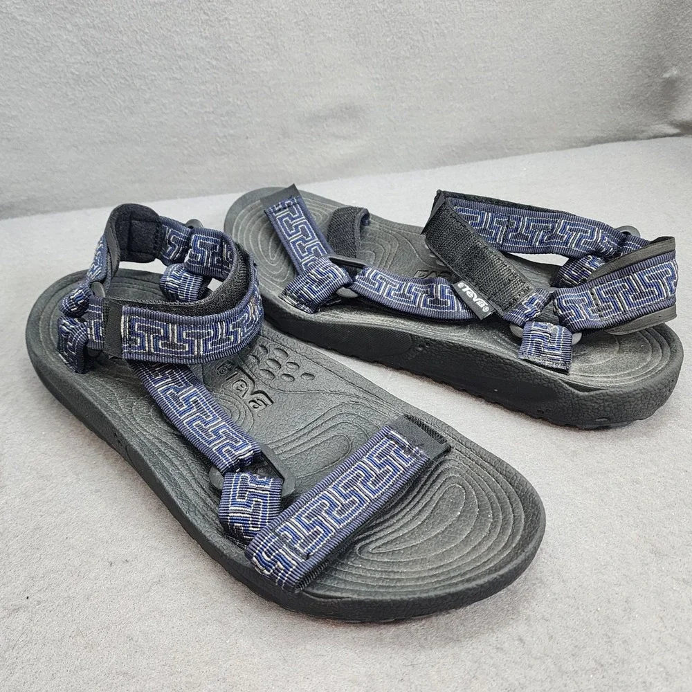 Teva Hurricane Sport Sandals Navy Greek Key Strap Shoc Pad‎ Mens 9